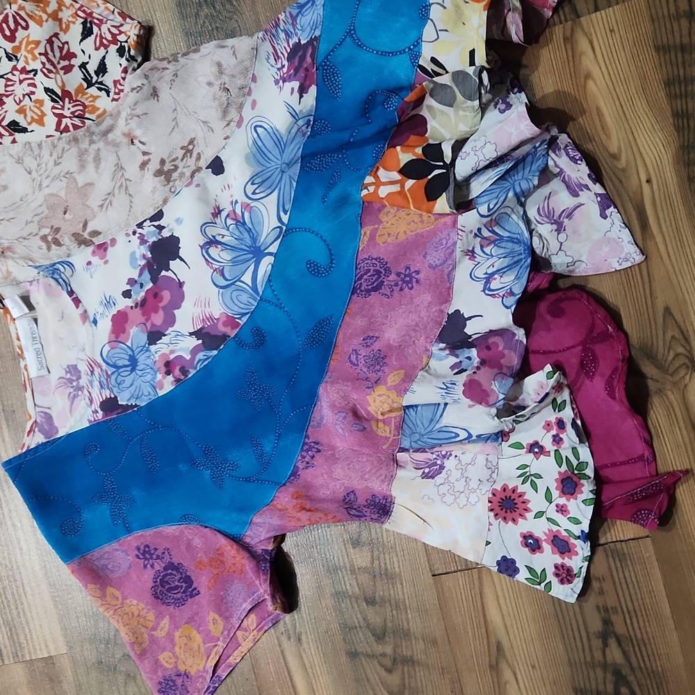 Patchwork Bias Floral Fairy Boho Festival Romantic Bold Slip Top Small y2k - Picture 2 of 5